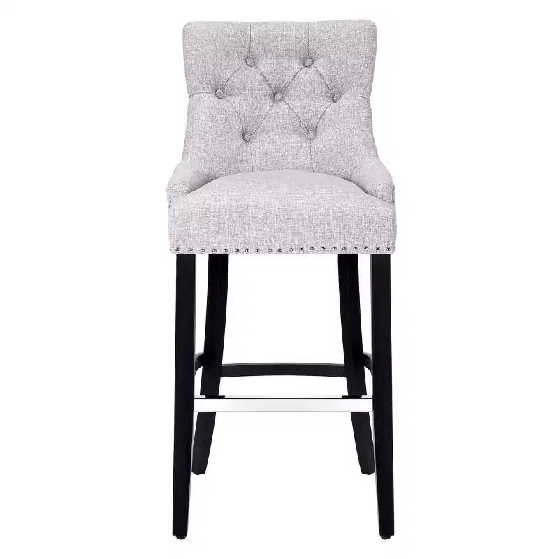 WestinTrends 29 Linen Fabric Tufted Buttons Upholstered Wingback Bar Stool, Light Gray