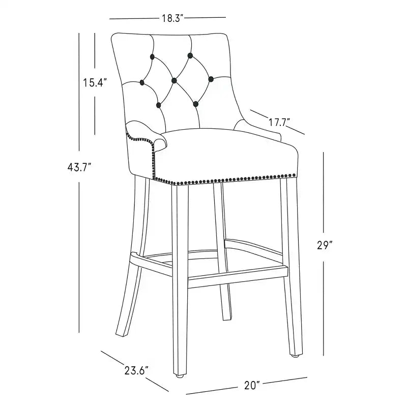 Tabouret de bar WestinTrends 29 pouces à dossier haut, en tissu de lin capitonné, gris clair