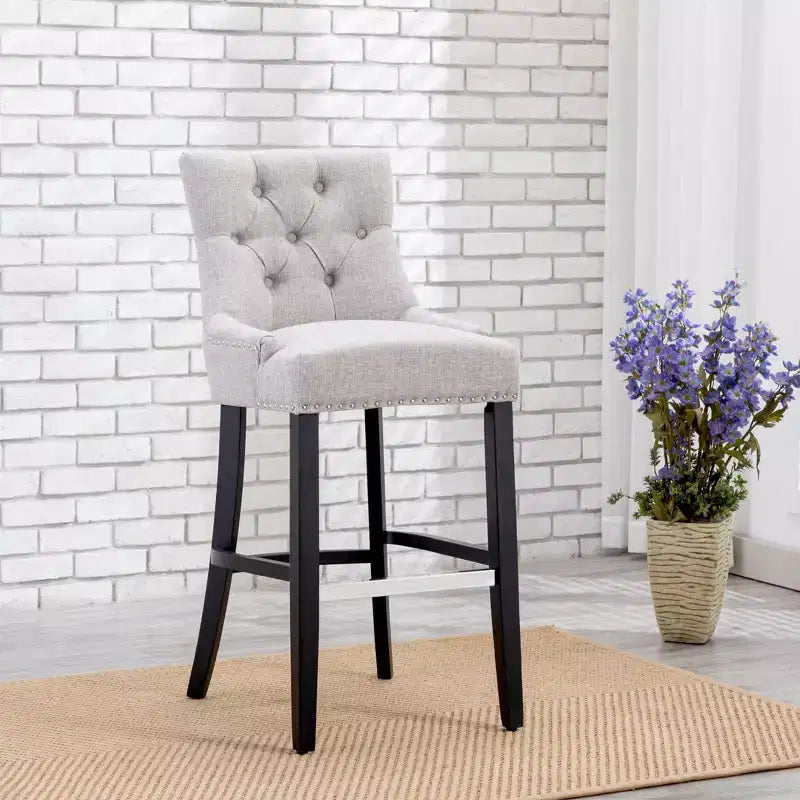 Tabouret de bar WestinTrends 29 pouces à dossier haut, en tissu de lin capitonné, gris clair