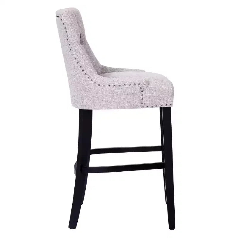 Tabouret de bar WestinTrends 29 pouces à dossier haut, en tissu de lin capitonné, gris clair