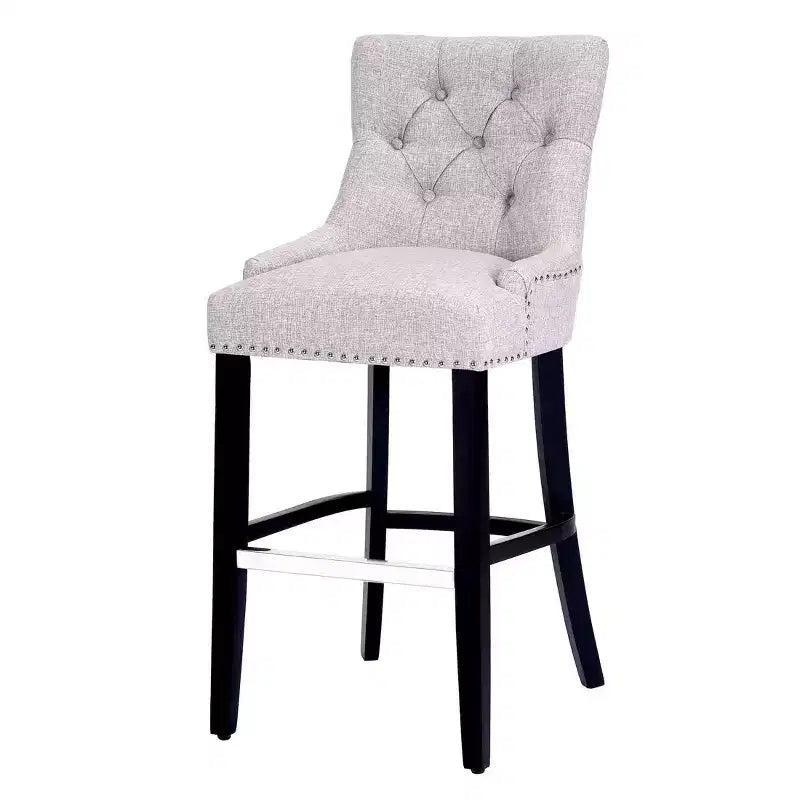 Tabouret de bar WestinTrends 29 pouces à dossier haut, en tissu de lin capitonné, gris clair