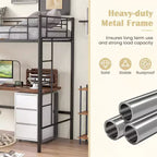 Costway Twin Size Loft Bed Heavy Duty Metal Loft Bed Frame with Safety Guardrail Silver/White/Black