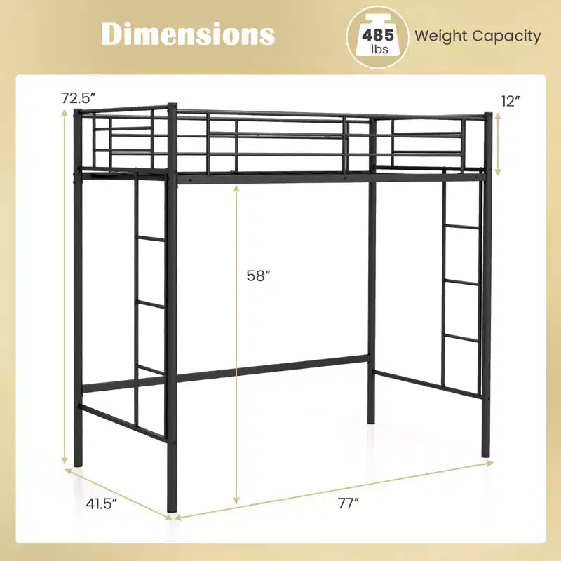 Costway Twin Size Loft Bed Heavy Duty Metal Loft Bed Frame with Safety Guardrail Silver/White/Black