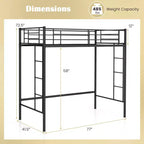 Costway Twin Size Loft Bed Heavy Duty Metal Loft Bed Frame with Safety Guardrail Silver/White/Black