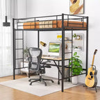 Costway Twin Size Loft Bed Heavy Duty Metal Loft Bed Frame with Safety Guardrail Silver/White/Black