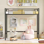Costway Twin Size Loft Bed Heavy Duty Metal Loft Bed Frame with Safety Guardrail Silver/White/Black