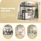 Costway Twin Size Loft Bed Heavy Duty Metal Loft Bed Frame with Safety Guardrail Silver/White/Black