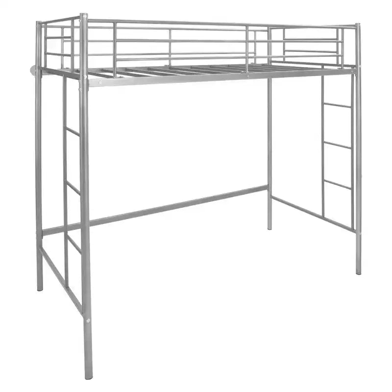 Costway Twin Size Loft Bed Heavy Duty Metal Loft Bed Frame with Safety Guardrail Silver/White/Black