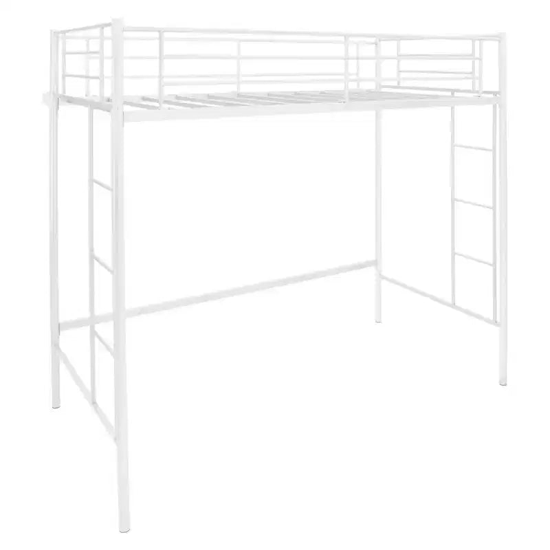 Costway Twin Size Loft Bed Heavy Duty Metal Loft Bed Frame with Safety Guardrail Silver/White/Black
