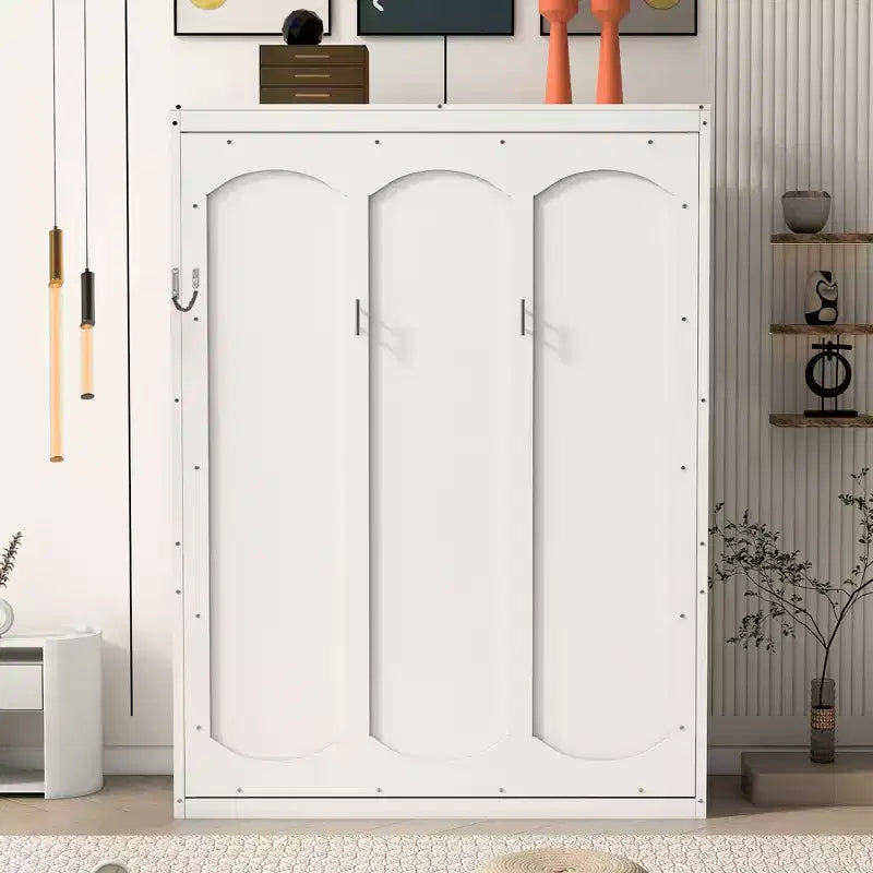 Lit escamotable grand lit/deux places avec étagères, blanc/gris, 4A - ModernLuxe