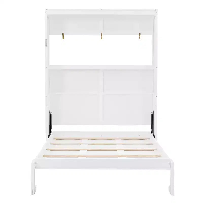 Lit escamotable grand lit/deux places avec étagères, blanc/gris, 4A - ModernLuxe