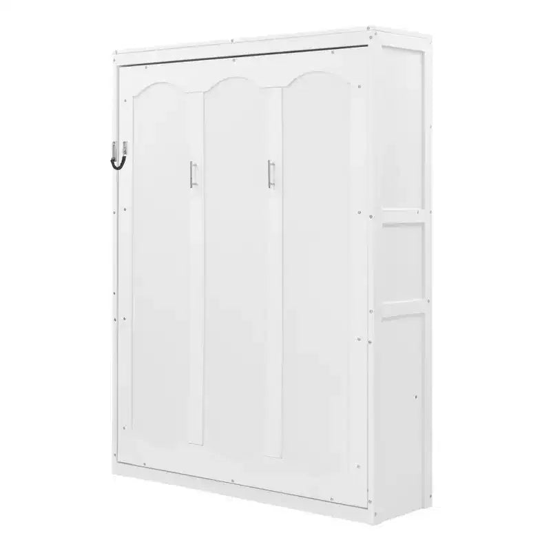 Lit escamotable grand lit/deux places avec étagères, blanc/gris, 4A - ModernLuxe