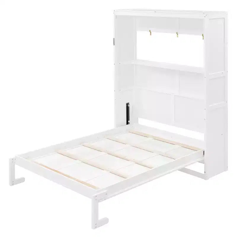 Lit escamotable grand lit/deux places avec étagères, blanc/gris, 4A - ModernLuxe