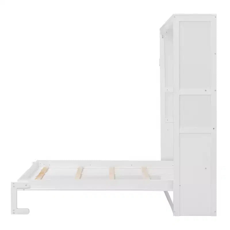 Lit escamotable grand lit/deux places avec étagères, blanc/gris, 4A - ModernLuxe