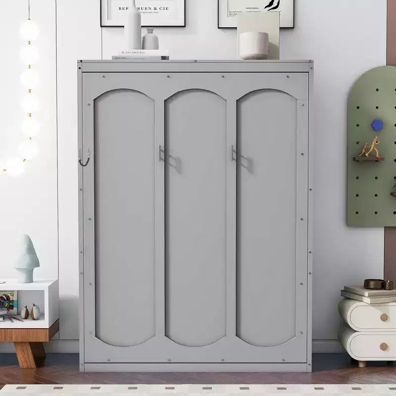 Lit escamotable grand lit/deux places avec étagères, blanc/gris, 4A - ModernLuxe
