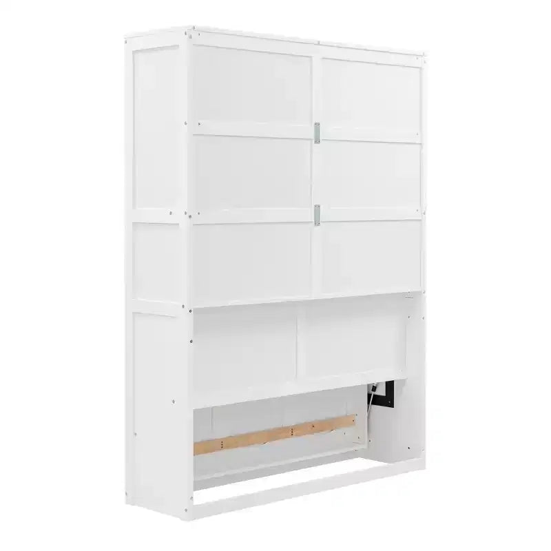 Lit escamotable grand lit/deux places avec étagères, blanc/gris, 4A - ModernLuxe