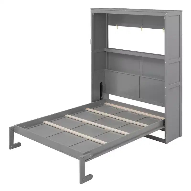 Lit escamotable grand lit/deux places avec étagères, blanc/gris, 4A - ModernLuxe