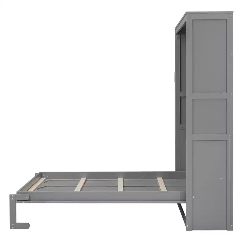 Lit escamotable grand lit/deux places avec étagères, blanc/gris, 4A - ModernLuxe