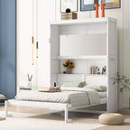 Lit escamotable grand lit/deux places avec étagères, blanc/gris, 4A - ModernLuxe