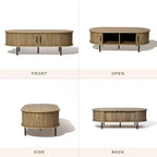LuxenHome Table basse ovale avec rangement, table basse cannelée moderne du milieu du siècle de 47 po avec porte coulissante pour la maison, le salon, le bureau, marron