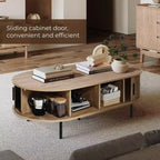 LuxenHome Table basse ovale avec rangement, table basse cannelée moderne du milieu du siècle de 47 po avec porte coulissante pour la maison, le salon, le bureau, marron