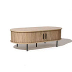 LuxenHome Table basse ovale avec rangement, table basse cannelée moderne du milieu du siècle de 47 po avec porte coulissante pour la maison, le salon, le bureau, marron