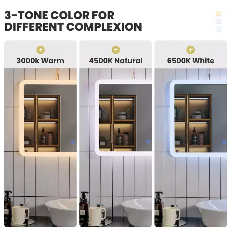 Miroir LED de salle de bain rectangulaire Costway mural, tactile, à intensité variable, 3 couleurs, sans cadre