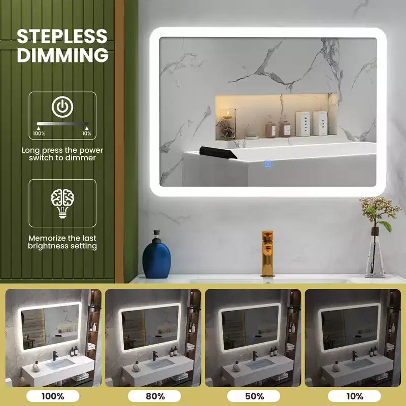 Miroir LED de salle de bain rectangulaire Costway mural, tactile, à intensité variable, 3 couleurs, sans cadre
