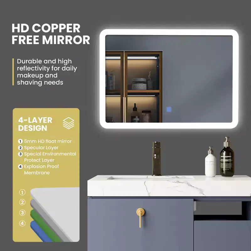 Miroir LED de salle de bain rectangulaire Costway mural, tactile, à intensité variable, 3 couleurs, sans cadre