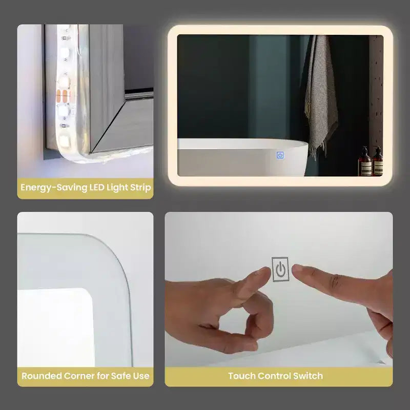 Miroir LED de salle de bain rectangulaire Costway mural, tactile, à intensité variable, 3 couleurs, sans cadre