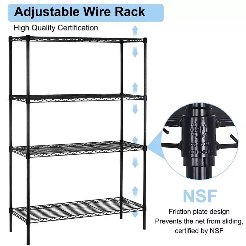 Étagère métallique à 4 niveaux, rack de stockage en acier 36x14x54 pouces, capacité 1000 livres, finition chromée
