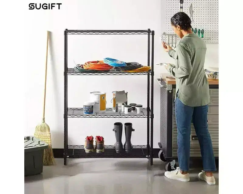 Étagère métallique à 4 niveaux, rack de stockage en acier 36x14x54 pouces, capacité 1000 livres, finition chromée