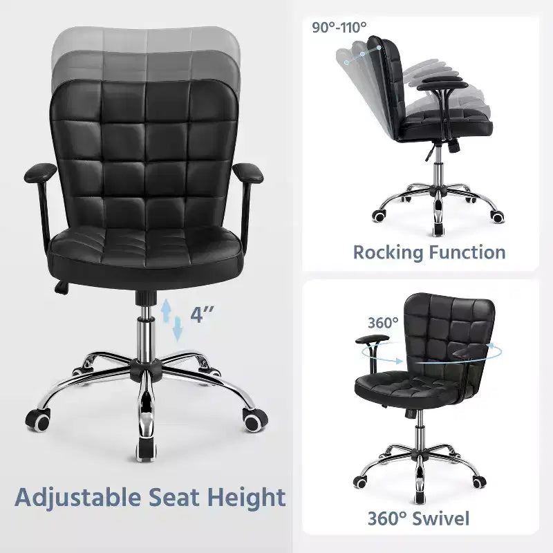 Chaise de Bureau Ergonomique Yaheetech en Similicuir avec Accoudoirs