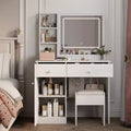 35.4W Elgant Vanity Table with 2 Big Drawers and Chair, Vanity Mirror with 3-Colors LED Light for Makeup, White 4W - ModernLuxe
