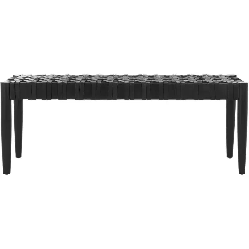 Walda Leather Woven Bench - BCH4000 - Black - Safavieh