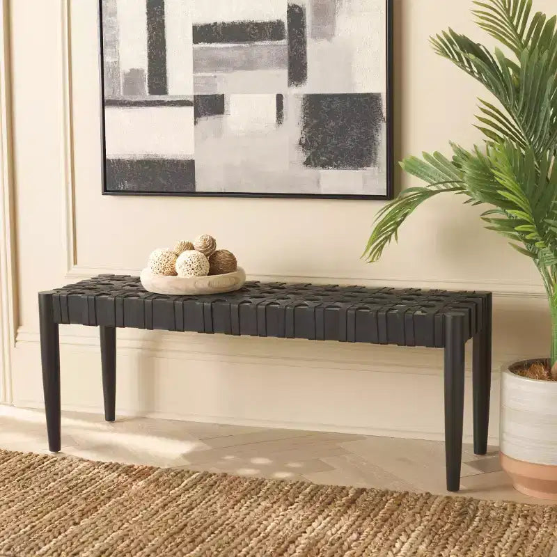 Banc tressé en cuir Walda - BCH4000 - Noir - Safavieh