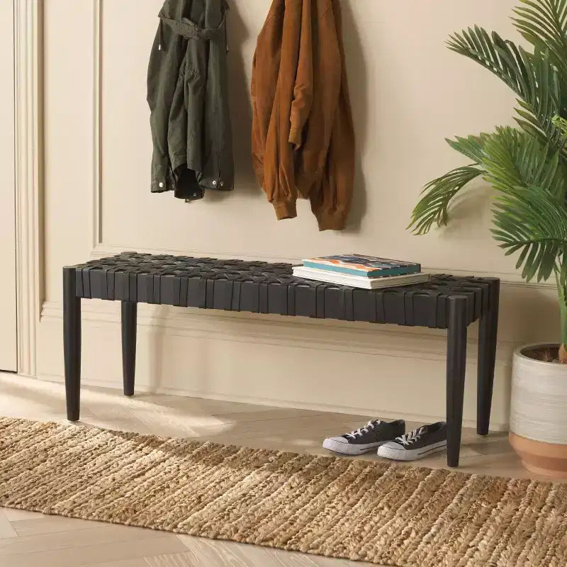 Banc tressé en cuir Walda - BCH4000 - Noir - Safavieh