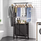 Trieur à linge, Panier à linge à roulettes avec étendoir, Panier à linge à 3 compartiments avec roues, Marron rustique