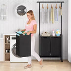 Trieur à linge, Panier à linge à roulettes avec étendoir, Panier à linge à 3 compartiments avec roues, Marron rustique