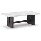 Signature Design by Ashley Burkhaus Traditional Rectangular Coffee Table with Marble Tabletop, Dark Brown & White
