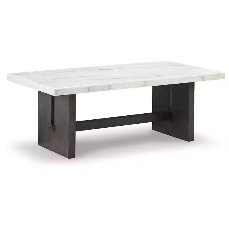 Signature Design by Ashley Burkhaus Traditional Rectangular Coffee Table with Marble Tabletop, Dark Brown & White