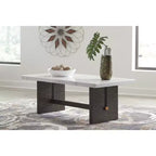 Table basse rectangulaire traditionnelle Burkhaus de Signature Design by Ashley avec plateau en marbre, marron foncé et blanc