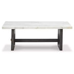 Table basse rectangulaire traditionnelle Burkhaus de Signature Design by Ashley avec plateau en marbre, marron foncé et blanc