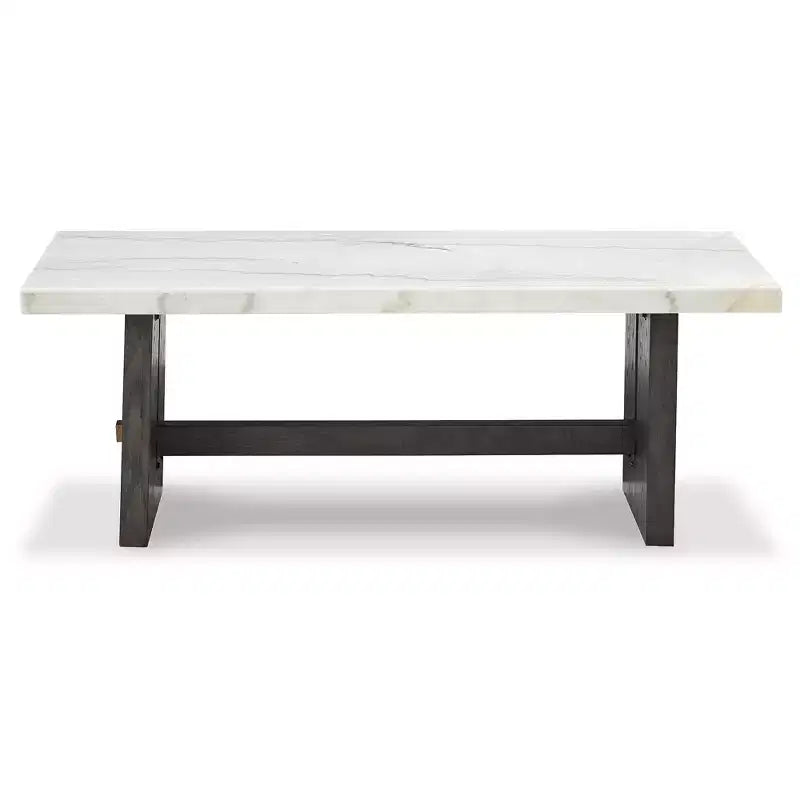 Table basse rectangulaire traditionnelle Burkhaus de Signature Design by Ashley avec plateau en marbre, marron foncé et blanc