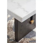 Table basse rectangulaire traditionnelle Burkhaus de Signature Design by Ashley avec plateau en marbre, marron foncé et blanc