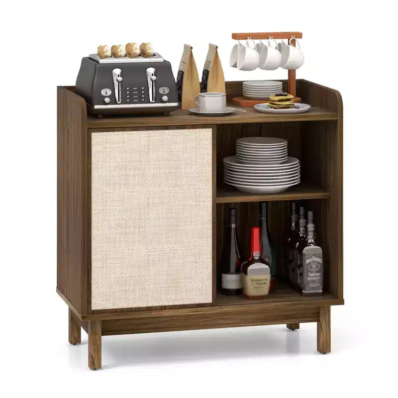 Buffet de rangement Costway en rotin avec portes coulissantes et 2 étagères réglables style ferme