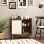 Buffet de rangement Costway en rotin avec portes coulissantes et 2 étagères réglables style ferme