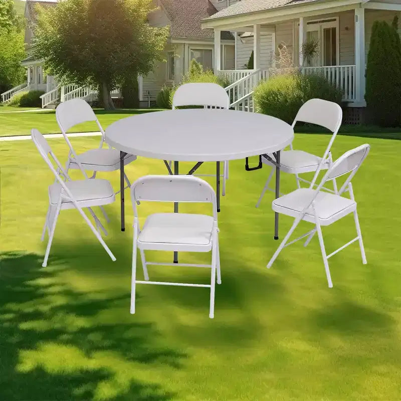 SUGIFT Lot de 4 Chaises Pliantes avec Sièges Rembourrés, Structure en Métal avec Assise et Dossier en Cuir PU, Capacité 158 kg, Blanc