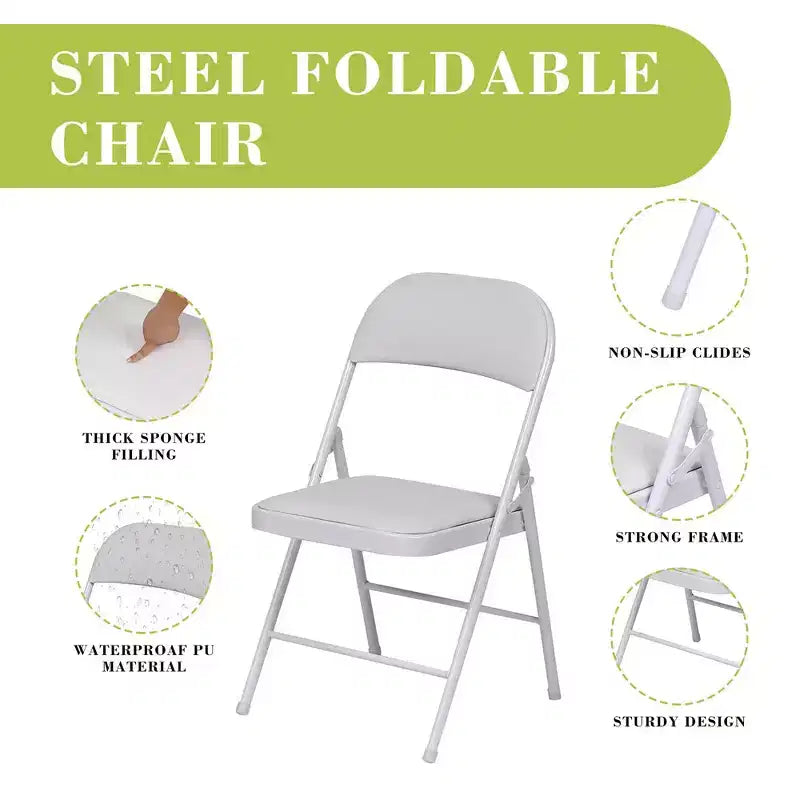 SUGIFT Lot de 4 Chaises Pliantes avec Sièges Rembourrés, Structure en Métal avec Assise et Dossier en Cuir PU, Capacité 158 kg, Blanc