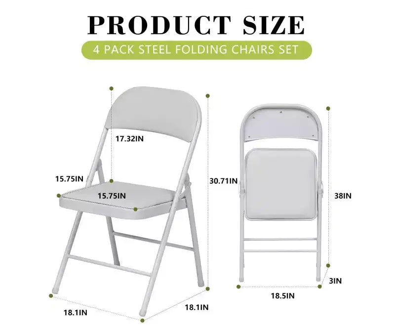 SUGIFT Lot de 4 Chaises Pliantes avec Sièges Rembourrés, Structure en Métal avec Assise et Dossier en Cuir PU, Capacité 158 kg, Blanc